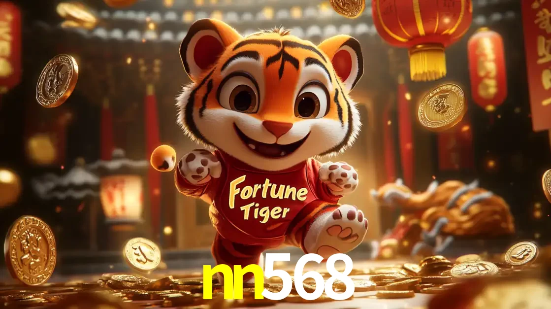 O alegre personagem do Fortune Tiger correndo sobre um caminho de moedas de ouro, simbolizando os grandes prêmios e a diversão do popular jogo de slot do nn568.